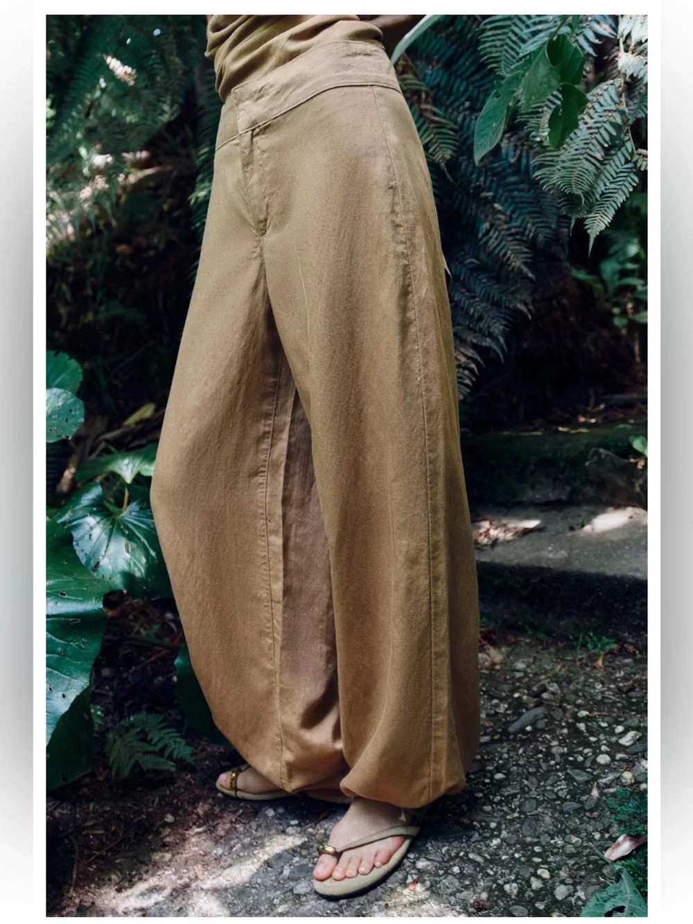 NEW Zara Drawstring Wide Leg Linen Pants Sand Sz M